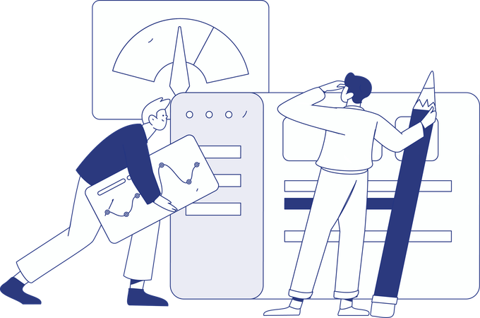 Girl thinking about business plan  Illustration