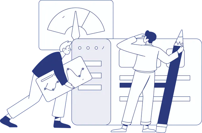 Girl thinking about business plan  Illustration