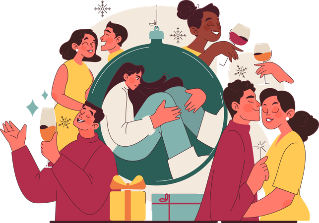 Girl thinking about christmas party  Illustration