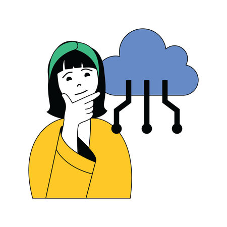 Girl thinking about cloud connection  Illustration
