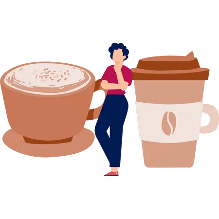 Girl thinking about coffee  Illustration