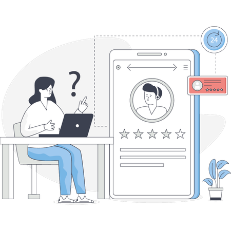 Girl thinking about customer rating  Illustration