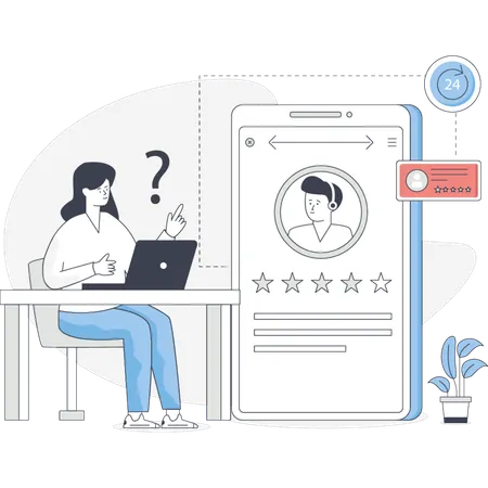 Girl thinking about customer rating  Illustration