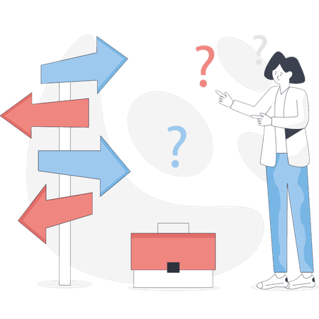 Girl thinking about direction board  Illustration