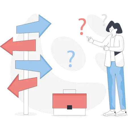 Girl thinking about direction board  Illustration