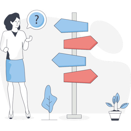 Girl Thinking About Direction Board  Illustration