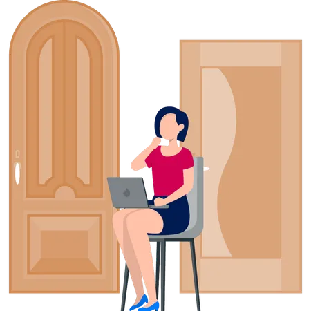 Girl thinking about doorway design  Illustration