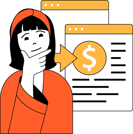 Girl thinking about Finance report  Illustration