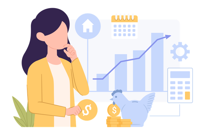 Girl thinking about financial growth  Illustration