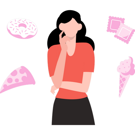 Girl thinking about food Illustration