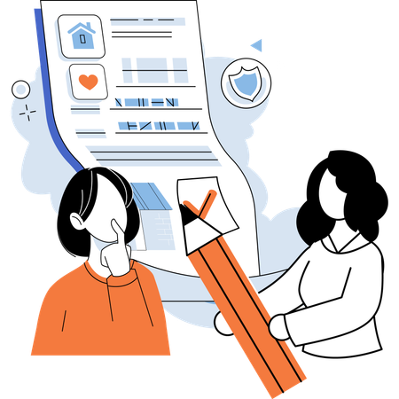 Girl thinking about insurance policy  Illustration