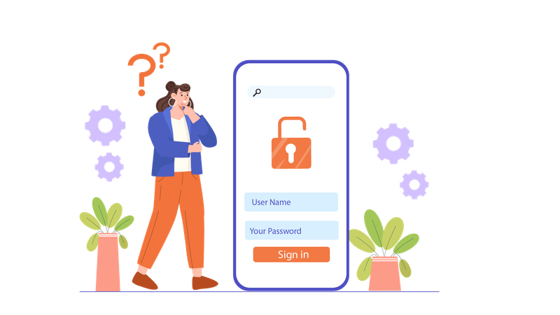 Girl thinking about login password  Illustration