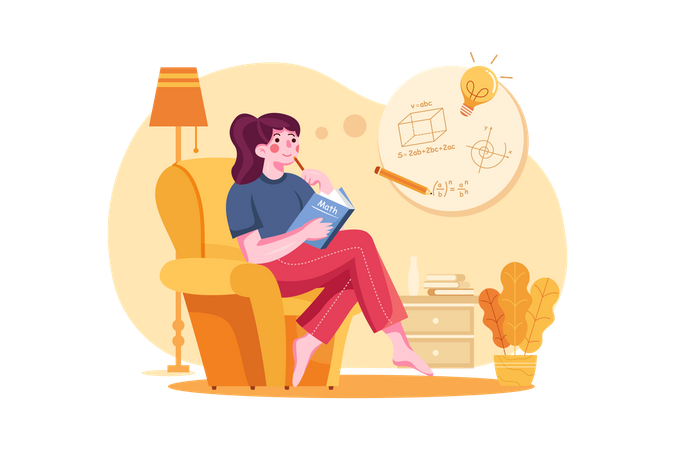 Girl thinking about math equation  Illustration