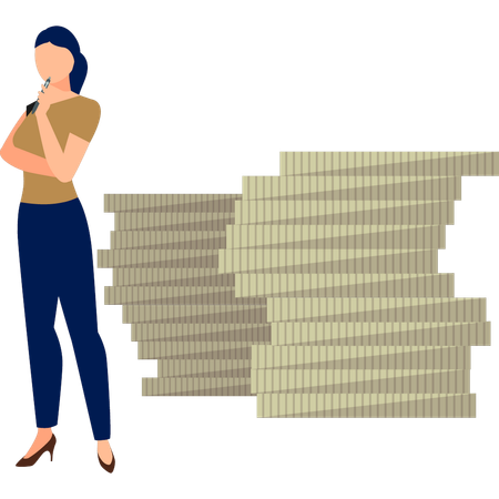 Girl thinking about money  Illustration