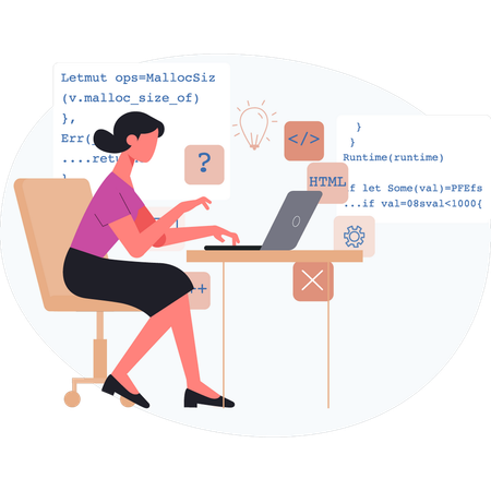 Girl thinking about on programming  Illustration