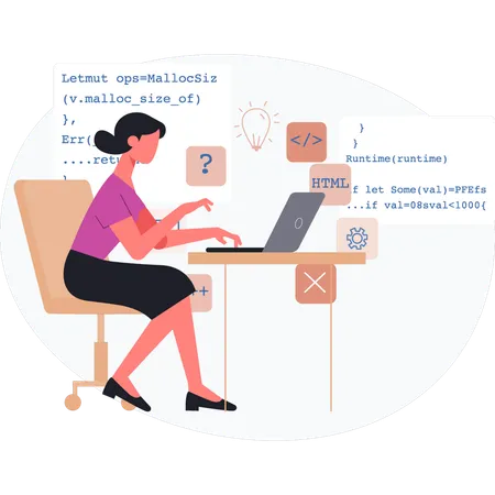 Girl thinking about on programming  Illustration