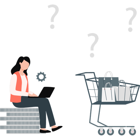 Girl thinking about online shopping  Illustration