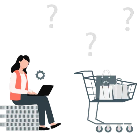 Girl thinking about online shopping  Illustration