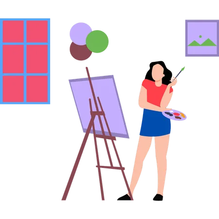 The Girl Is Painting Illustration
