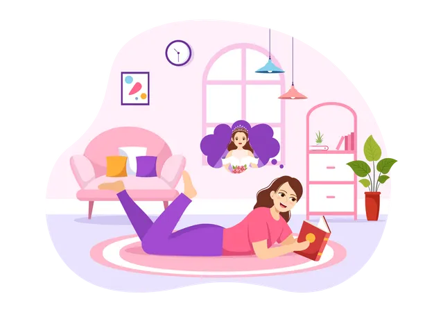 People Daydreaming Illustration With Imagining And Fantasizing In Bubble For Landing Page Or Poster Templates In Flat Cartoon Hand Drawn Illustration