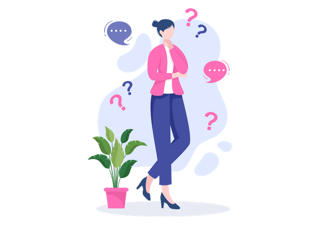 Girl Thinking about Problem Solving Illustration