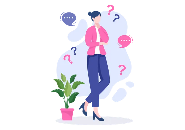 Girl Thinking about Problem Solving  Illustration
