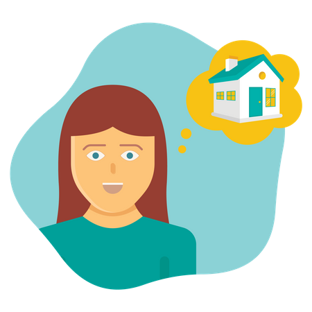 Girl thinking about purchasing house Illustration