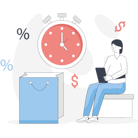 Girl  thinking about sale alert  Illustration