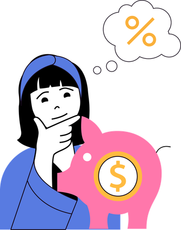 買い物割引を考えている女の子  イラスト