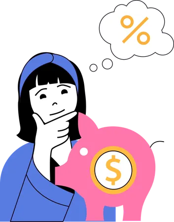 買い物割引を考えている女の子  イラスト