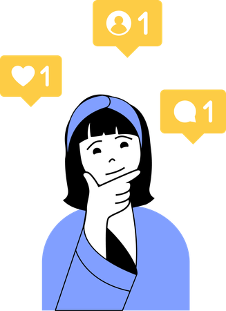 Girl thinking about social media likes  Illustration