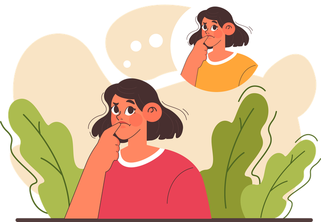 Girl thinking about solution  Illustration