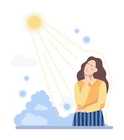 Girl thinking about sun signal  Illustration