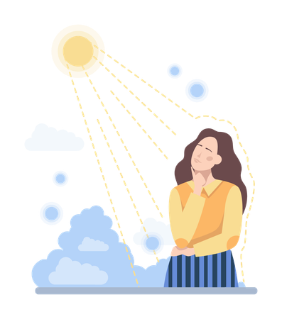 Girl thinking about sun signal  Illustration