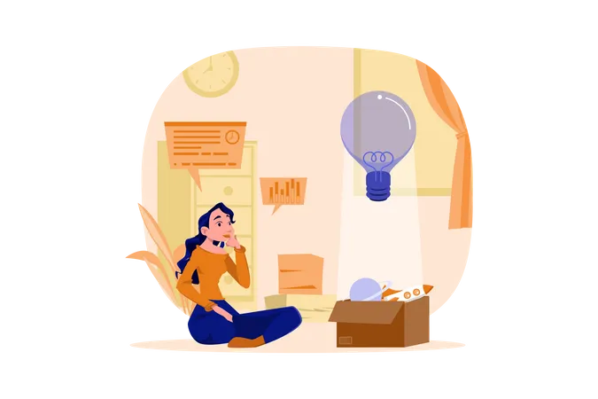 Girl thinking about the startup idea  Illustration