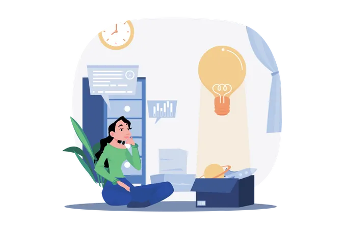 Girl thinking about the startup idea  Illustration