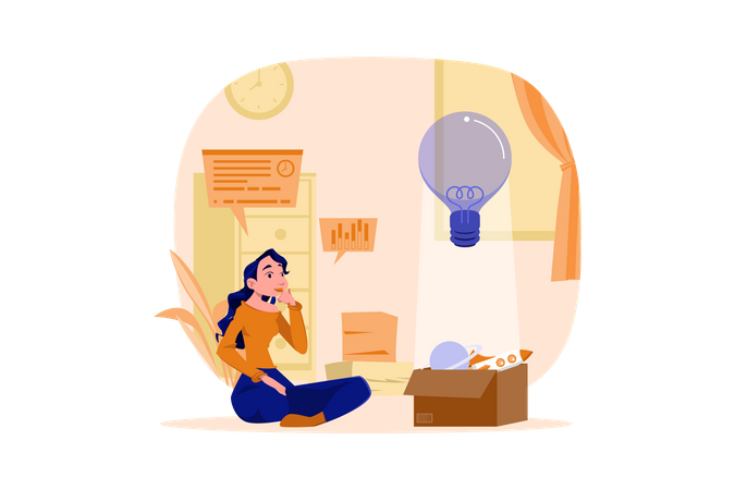 Girl thinking about the startup idea  Illustration