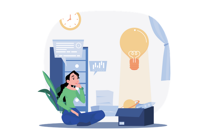 Girl thinking about the startup idea  Illustration