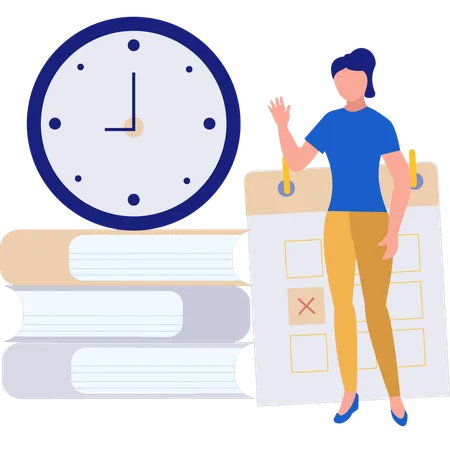 A Girl Is Thinking About Time Management Illustration