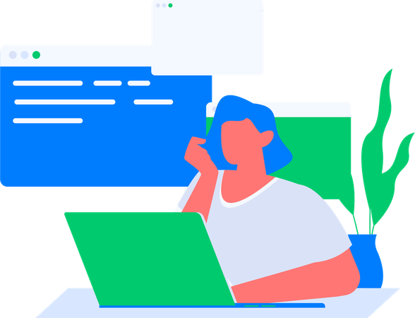 Girl thinking about web coding  Illustration