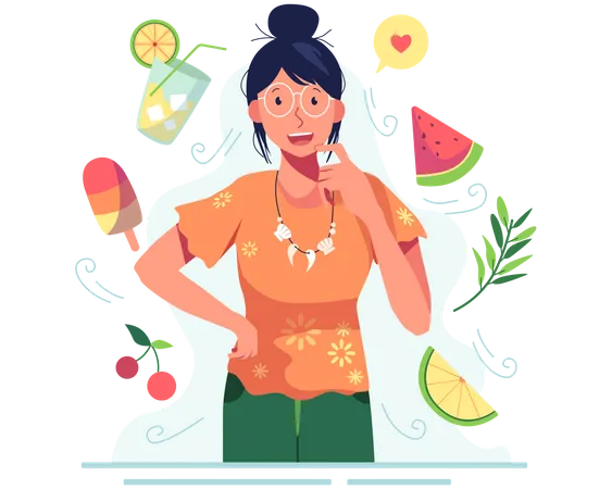 Girl thinking about what to eat  Illustration