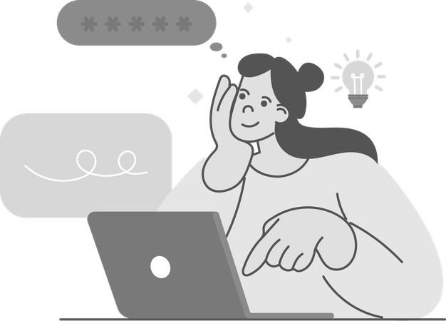 Girl Thinking at Desk  Illustration