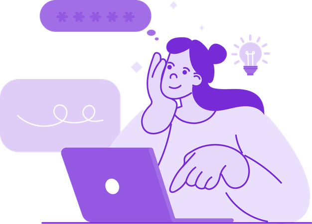 Girl Thinking at Desk  Illustration