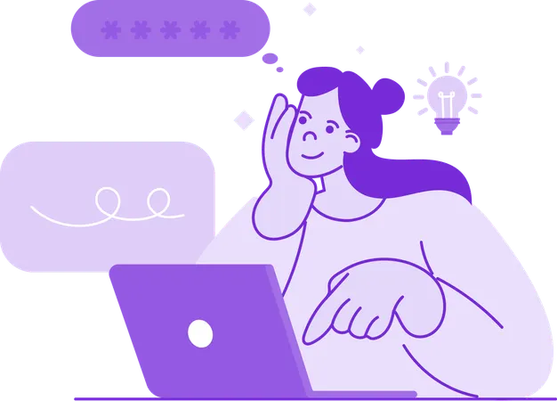 Girl Thinking at Desk  Illustration