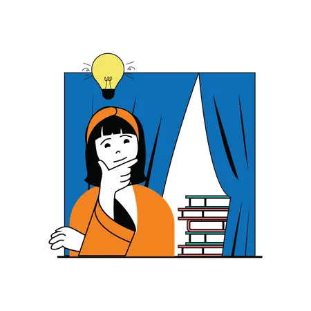 Girl thinking idea about study schedule for exams  Illustration