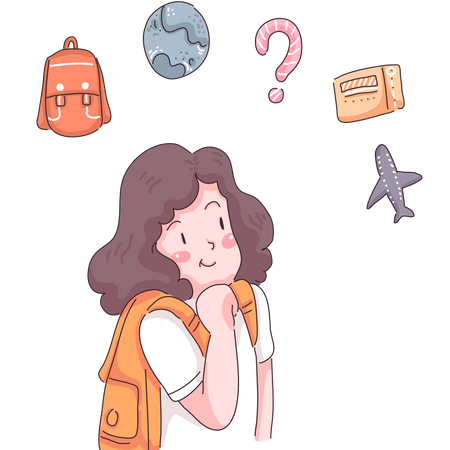 Girl thinking of what to pack for travelling  Illustration