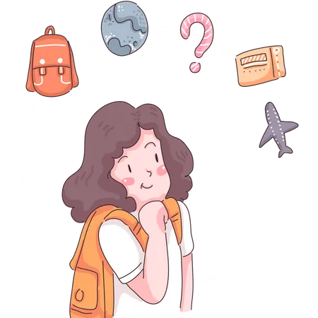 Girl thinking of what to pack for travelling  Illustration