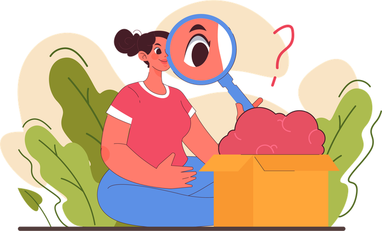 Girl Thinking outside box  Illustration