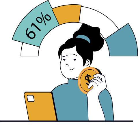 Girl thinking to invest money in stocks  Illustration