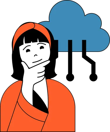 Girl thinks of sharing cloud data  Illustration